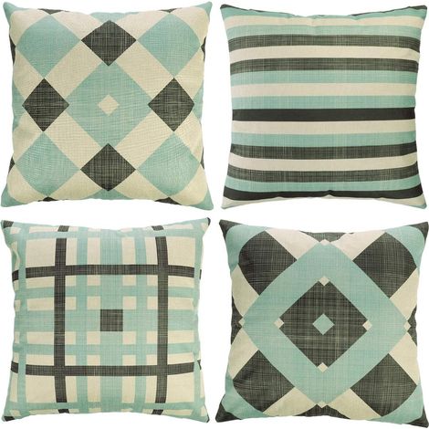Set di 4 federe quadrate in cotone e lino con motivo a fiocchi di neve, 45,7 x 45,7 cm, cotone, multicolore F, 18 x 18 pollici (1/2)