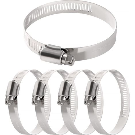 5pcs 52-76mm Hose Clamps 304 Stainless Steel Hose Clips Adjustable for Water Pipes, Plumbing