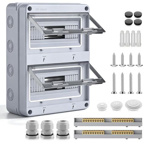 Coffret Electrique Etanche,2 Rangées 24 Modules Boîtier Electrique,Coffret De Distribution,Boîte De Protection De Distribution Pour Installation Facile,Maison,Commerces,L'extérieur,Etanchéité IP65 (1/5)