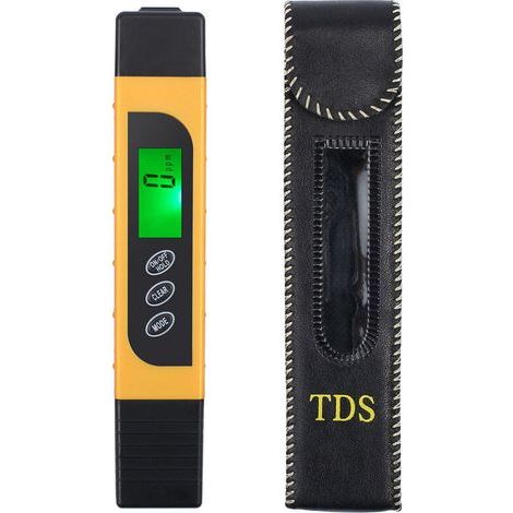 Medidor de calidad del agua, medidor preciso de EC y TDS, y lápiz de prueba de temperatura con pantalla LCD retroiluminada para agua potable, hidroponía, piscinas y acuarios (amarillo). (1/5)