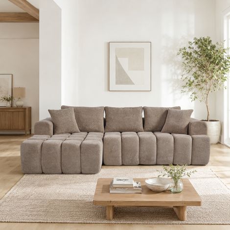 Ecksofa 249,94 cm aus Samt in Khaki mit modularer Liege und Schaumstoffpolsterung (1/4)