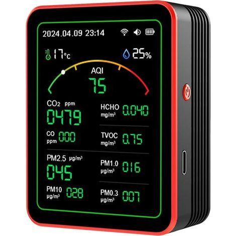 Longziming - Moniteur de qualité de l'air - Capteur de CO2 - 1 pièce - Usage domestique - Idéal pour la maison, le bureau, l'école, l'hôtel et la voiture - Noir (1/5)