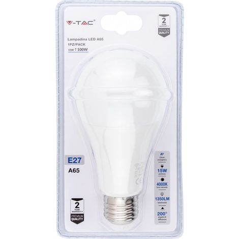 V-TAC LED-Glühbirne E27 15 W A60 Naturweiß (Blisterpackung mit 1 Stück)