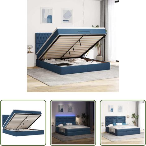 Matelas à ressorts ensachés - Cadre de lit ottoman avec matelas bleu 180x200 cm tissu (1/5)