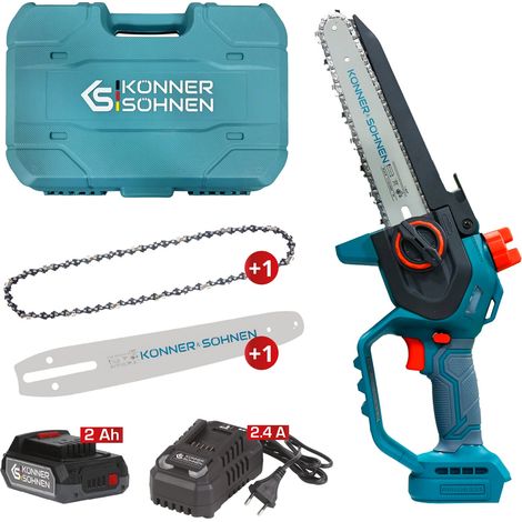 Könner & Söhnen Mini Motosega a Batteria KS MCS20V-8-CASE, Kit con Valigetta, 20 V, Barra da 8" (20 cm), Motore Potente, Ideale per Potatura Professionale e Domestica (1/5)