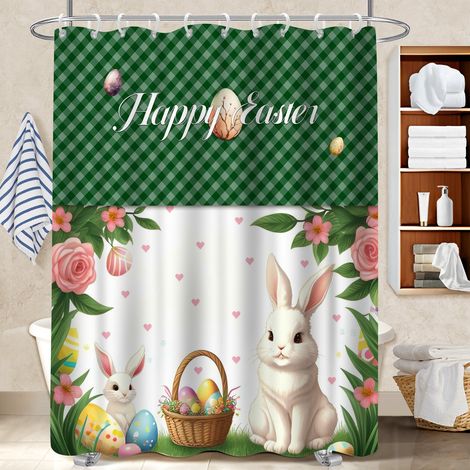 Kit rideau de douche en polyester 180x180 poids aux ourlets bâche polyester douche pour maison secondaire (1/5)