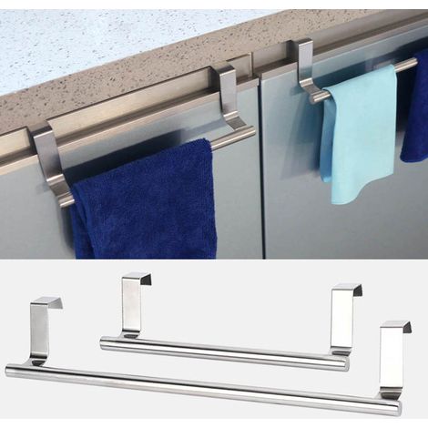 Porte-serviettes en acier inoxydable, étagère suspendue pour porte de placard, support mural pour cuisine et salle de bain. (1/4)