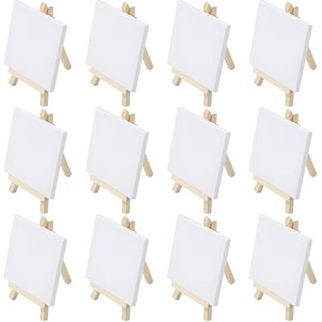 12 Mini chevalets bois avec toiles 10x10 cm (1/5)