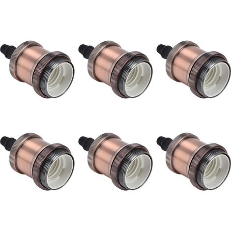 Lot de 6 douilles à vis E26/E27 en métal, accessoires pour éclairage rétro avec mise à la terre, coque en aluminium, bronze rouge (1/5)