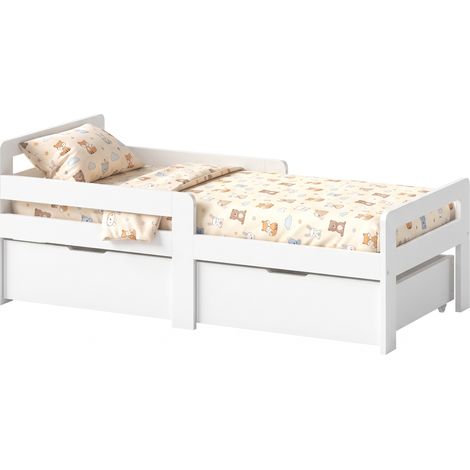 AIYAPLAY Wooden Kids Bed Frame with 2 Storage Drawers for Ages 4-14, White (1/5)