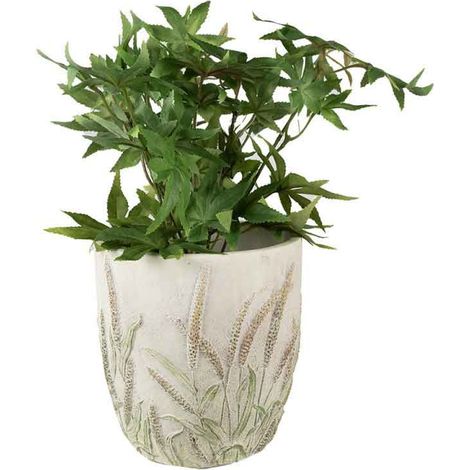 Pot de fleurs pierre tiges de blé beige vert 16x17cm (1/3)
