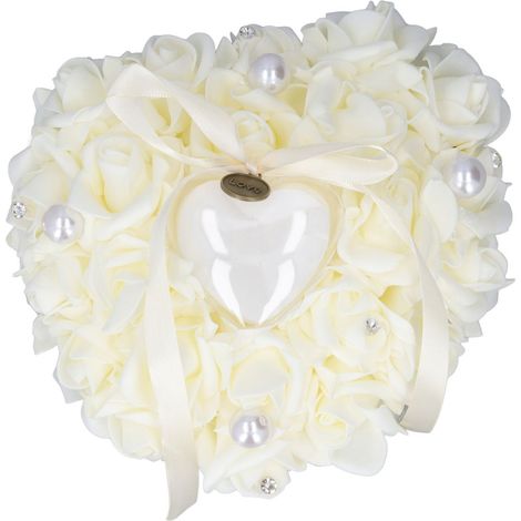 Boîte à bagues en forme de cœur avec motif de roses, résistante à la décoloration, pour un mariage romantique. (1/5)