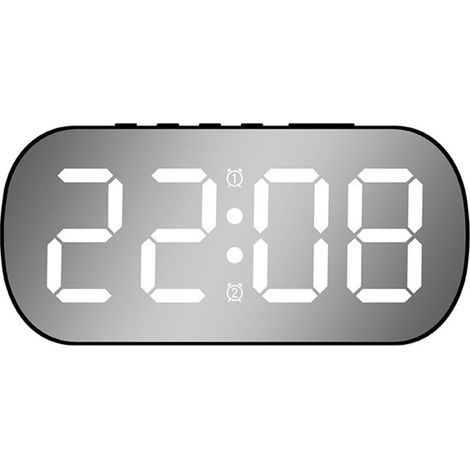 Sveglia digitale, sveglia da tavolo compatta, display a specchio LED, due livelli di allarme con funzione snooze, 5 livelli di luminosità regolabili, adatta per camera da letto, casa e ufficio - Crezu