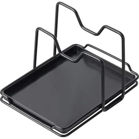Support pour couvercle de casserole, repose-cuillère de cuisine, supports pour plaque de cuisson et planche à découper avec bac de récupération (noir) (1/4)