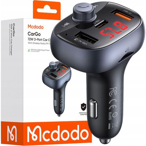 MCDODO Trasmettitore FM Bluetooth 2 in 1 per auto, caricatore USB-A USB-C da 72 W (1/5)