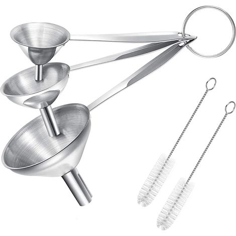 Ensemble d'entonnoirs en acier inoxydable - 3 pièces avec 2 goupillons de nettoyage - Entonnoirs de cuisine 7,5/5,5/4,5 cm pour liquides et poudres-AquaForge (1/5)