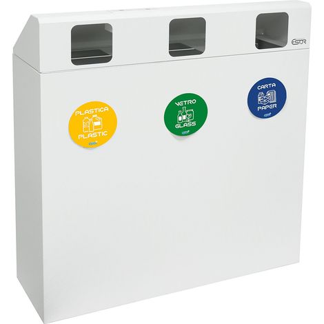 Pattumiera per Raccolta Differenziata 3 Scomparti 180 L 90x30x96 cm in Acciaio Verniciato Bianco