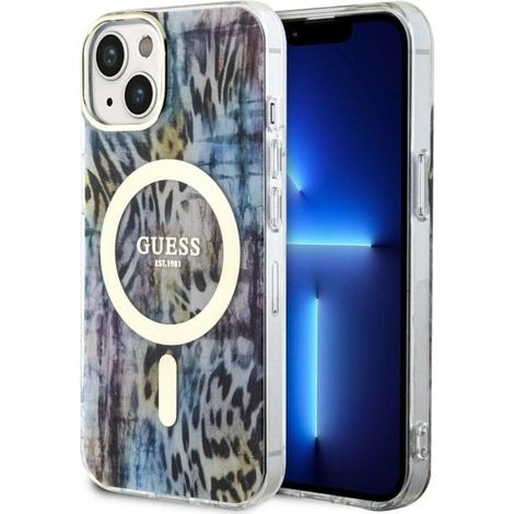 Funda rígida Guess GUHMP14SHLEOPWB para iPhone 14/15/13 de 6,1 pulgadas, color azul/azul, estampado Leopardo y MagSafe. (1/5)