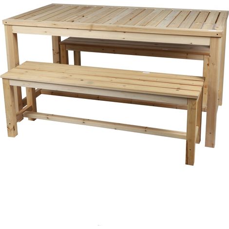 Mesa con 2 bancos de madera – Colección NATURA – 150x80x77 cm – Espíritu natural y acogedor
