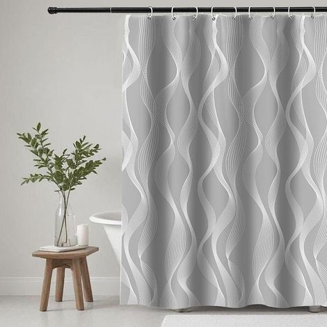 Rideau de Douche Imperméable Tissu Polyester Lavable en Machine Rideau Salle de Bain Baignoire avec 12 Crochets 180 x 180 cm (1/5)