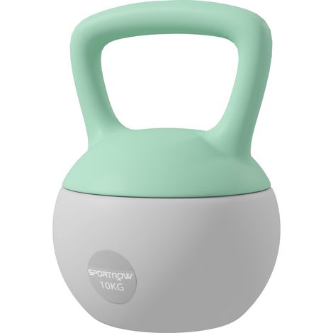 Kettlebell de 10 kg, lestée de sable, avec poignée métallique antidérapante pour l'entraînement à domicile, 21 x 21 x 30 cm, verte et grise (1/5)