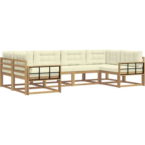 Conjunto de sofás de exterior con cojín 6 pcs Blanco y Crema vidaXL (1/5)