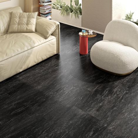 30X60CM 15 Dalles PVC Adhesives Sols Marbre Noir Anthracite Carreaux Adhesif Cuisine Chambre Décoration Revêtement de Sol en Vinyle Rétro Vintage Stickers Carrelage Sol Noir Intérieur Murs (1/5)