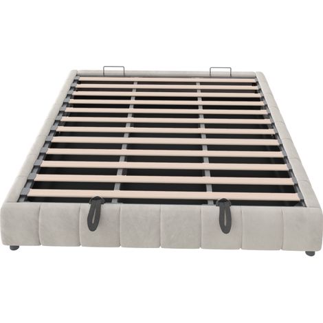 Lit rembourré 180 x 200 cm sans tête de lit, avec bande lumineuse LED (monochrome), cadre de lit flottant hydraulique avec rangement, lit simple, lit jeunesse, beige (1/5)