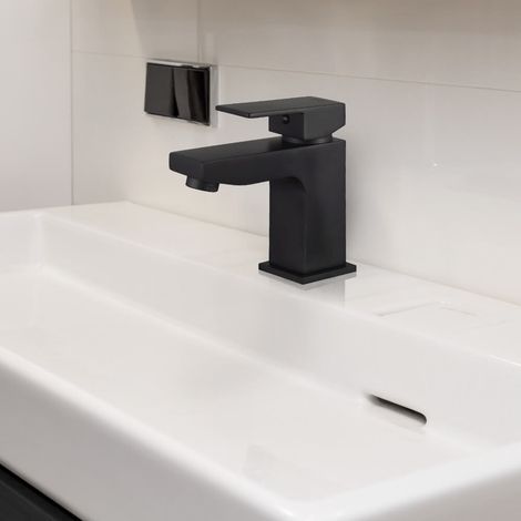 HOME DELUXE - Waschtischarmatur aus Messing AQUATIC Farbe: Schwarz Armatur Waschtischarmatur Badarmatur Waschtischmischer (1/2)