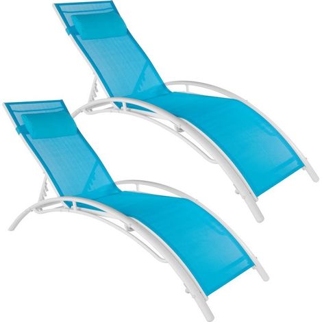 2 Transats ergonomiques acier bleus. Une détente ultimes près de la piscine ou dans le jardin (1/5)