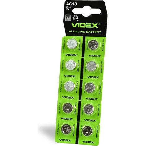 10 piles alcalines sans mercure Videx LR44 AG13 1,5 V 158 mAh