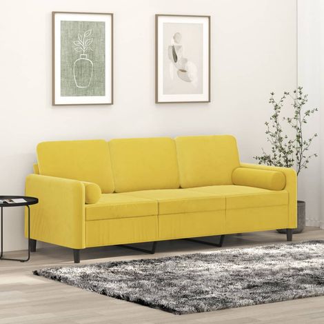 vidaXL Divano a 3 Posti con Cuscini Giallo 180 cm in Velluto (1/4)