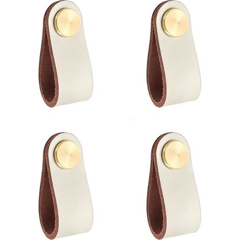 Maniglie per mobili in vera pelle,Set da 4 pezzi,Dimensioni 6,5 x 2,6 cm,Pomelli per mobili realizzati a mano,Adatti per mobili da cucina (1/5)