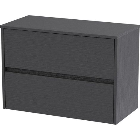 Nuie Havana Graphite Grey Woodgrain 800mm Wall Hung 2 Drawer Vanity Unit with Worktop - HAV2206W (1/2)