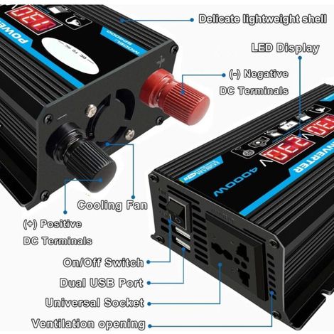 4000 W Wechselrichter 12 V auf 220 V/110 V LED-Auto-Wechselrichter-Konverter-Ladegerät-Adapter Dual-USB-Spannungstransformator modifizierte Sinuswelle 12 V-220 V NPTERBL