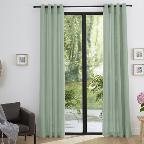 Paire de rideaux tamisants à œillets effet lin menthe – 2 panneaux 140 x 260 cm – Filtration douce de la lumière – Installation facile avec œillets – Univers Decor