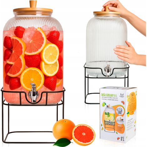Barattolo con rubinetto da 8 litri, barattolo in vetro con rubinetto su supporto, dispenser per caraffa