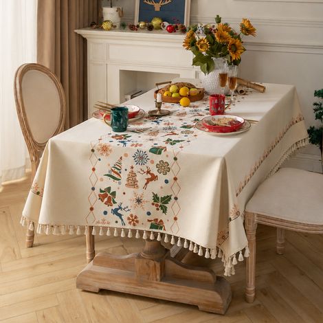 Nappe de Noël neuve à motif de cerf, nappe brodée résistante, étanche et antidérapante, décoration pour table basse et fête (1/5)