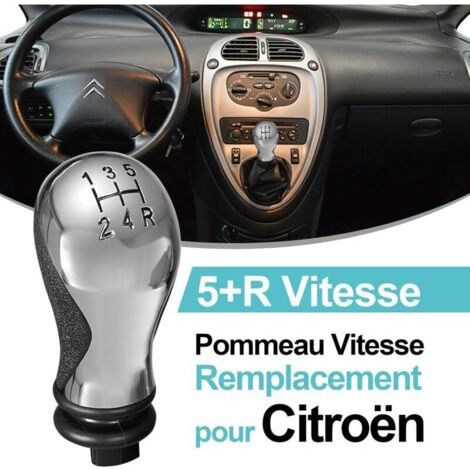 Pomo de palanca de cambios manual de 5 velocidades para Citroën C5 01-08 y Xsara Picasso 1999-2008 - Negro y cromo brillante