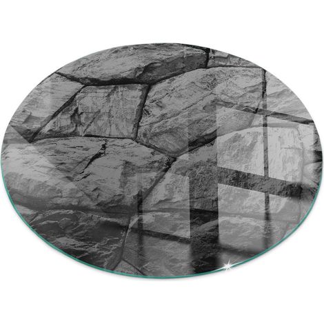 Modernes Kaminaccessoire Funkenschutzplatte für Kamin Hitzeschutz Schutzplatte Hartglas Dekorative Glasbodenplatte Natursteinmuster Rund fi 90