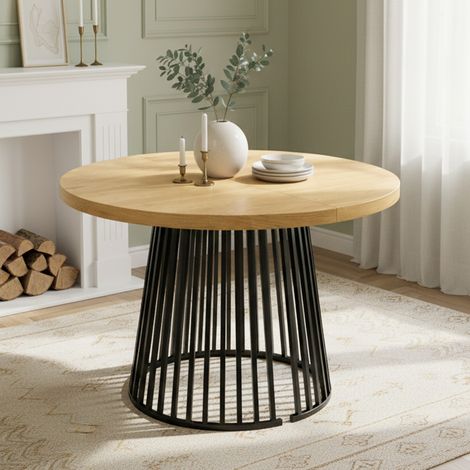 Table à manger extensible 100/138/176x100x76 cm MDF coloris chêne et noir, gain de place – MEUBLIV (1/5)