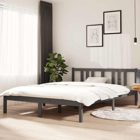 vidaXL Cadre de lit sans matelas gris bois massif 140x200 cm (1/5)