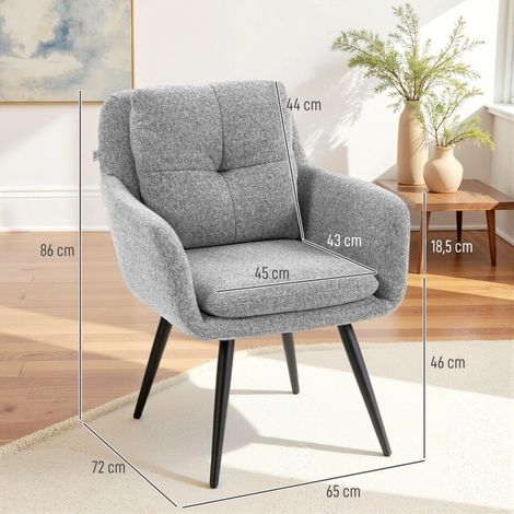 Fauteuil relax moderne rembourré, piètement métallique, revêtement lin gris clair, assise moelleuse pour salon ou bureau (1/5)