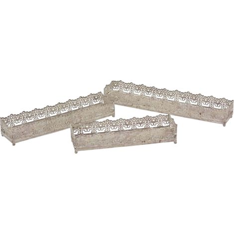 Plateau décoratif long en métal, plat oblong vieilli (1/5)
