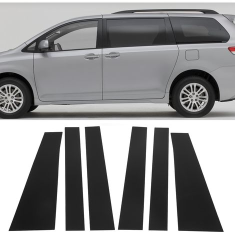 Set mit 6 glänzend schwarzen Polycarbonat-Fensterrahmenaufklebern, 4D-Stil, Spiegelglanz, für Toyota Sienna 2010-2020 (1/5)