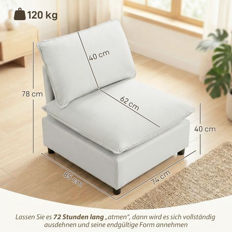 Fauteuil d'appoint, fauteuil moderne en similicuir avec assise large et profonde, rembourrage épais, montage facile, gris (1/5)