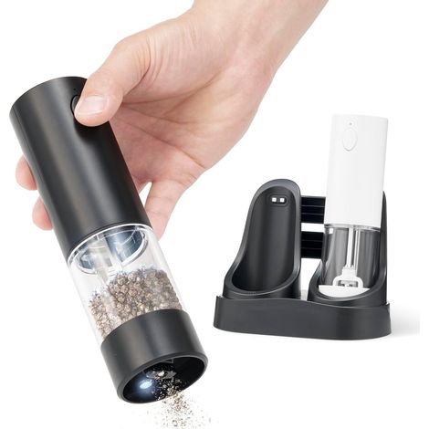 2 Moulins À Poivre Électriques, Capacité 95ml, Base Charge USB, Lumière LED, Réglable, Cuisine (1/5)