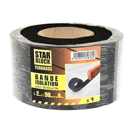 Starblock Bande d'isolation pour lambourde terrasse, L.2m x l.90mm, Caoutchouc de 8 mm, Protection contre l'eau