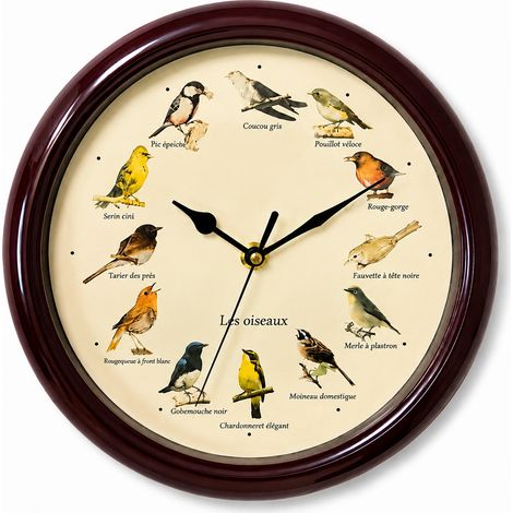 Horloge murale ronde 25 cm 12 chants d'oiseaux cadran russe marron rougeâtre marron 25 × 25 × 4 cm 465 g – Livraison gratuite
