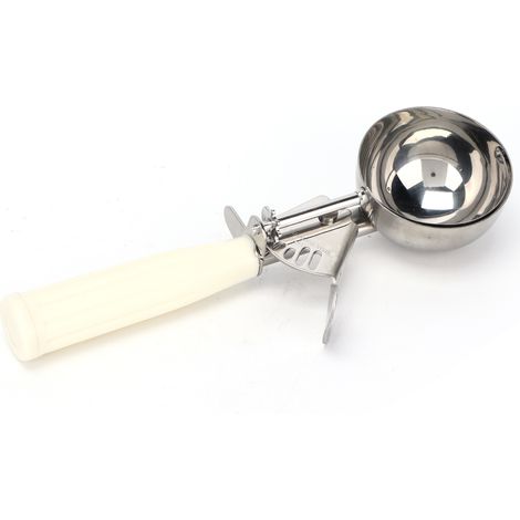 Cuillère à glace multifonctionnelle en acier inoxydable, 6,7 cm de diamètre, manche beige. (1/5)